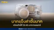 ค่าเงินบาทเปิด 32.43 บาท/ดอลลาร์ แข็งค่าขึ้นมาก ตามทองคำรีบาวด์