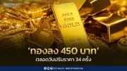 ราคาทองลงต่อ 450 บาท วันที่ 25 มิ.ย. 69 ปรับราคา 34 ครั้ง